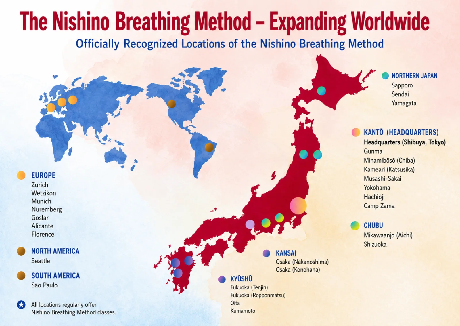 The Nishino Breathing Method – officially recognized locations worldwide (map)